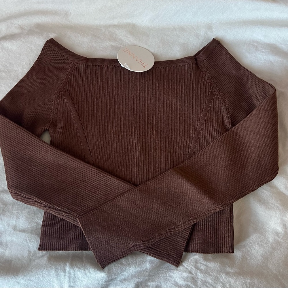 Charcoal ribbed off the shoulder top